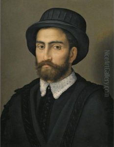 Portrait Of A Man, Bust Length, Wearing A Black Coat And Hat