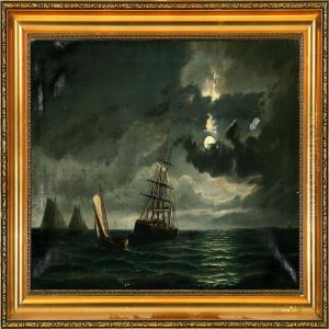 Marine With Salvage Operation In Moonlight by Peder Nielsen Foss