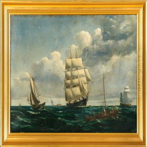 Marine With Severalsailing Ships On The Great Sound by Peder Nielsen Foss