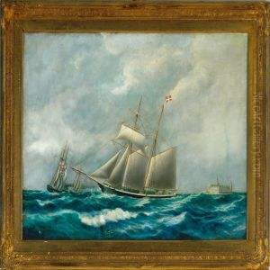 ?: Ship Portrait Of A Danish Brigantine Saling Along The Coast Of Elsinore Castle. Usigned