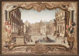 A Stage Set: Figures In The Courtyard Of A Fantastical Roman Palace by Domenico Fossati
