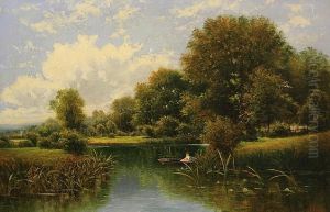 River Landscape With Lady In A Boat by Edward Ward Foster