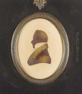 A Pair Of Silhouettes Of Lady Laura Anne De Trafforce, Profile To The Right, Wearing Dress, Fichu, Starched Lace Ruff, Her Hair Upswept And Adorned With Comb And Sir Thomas Joseph De Trafforce Bt, Profile To The Left, Wearing Coat, Chemise And Stock. by Edward Ward Foster