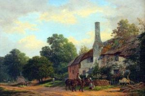 Figures And Horses Before A Country Cottage Figures And Horses Before A Country Cottage
