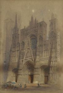 Vue De La Cathedrale De Rouen by Myles Birket Foster