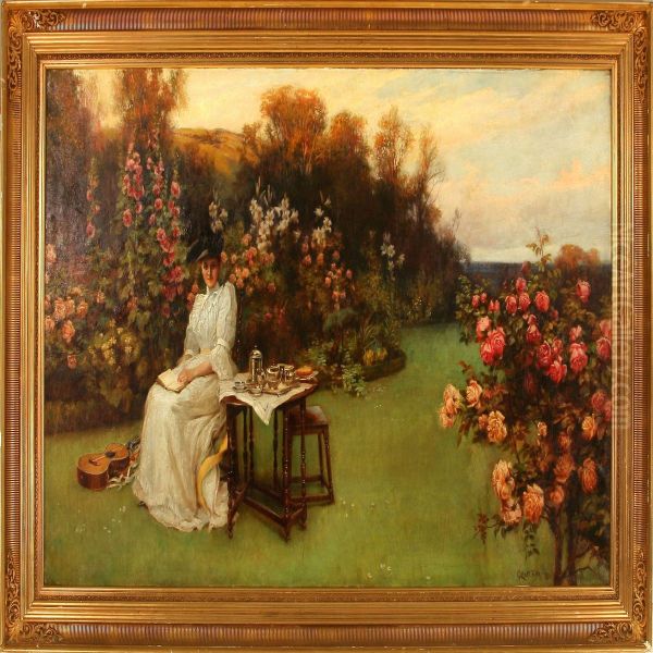 Young Lady In A Flower Garden - view 1