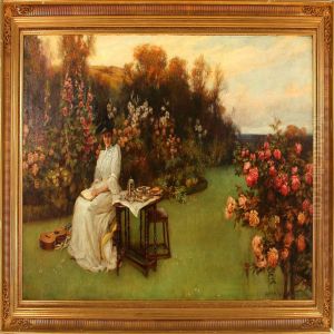 Young Lady In A Flower Garden by William Gilbert Foster