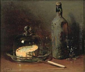A Still Life With Cheese And Wine by Guillaume-Romain Fouace