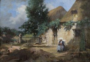 Paysanne Dans Sa Cour by Emile Louis Foubert