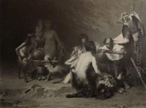 Famiglia Di Satiri Che Accoglie Un Umano by Emile Louis Foubert