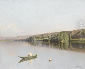 Flusspartie Mit Fischer In Einem Boot by Emile Louis Foubert