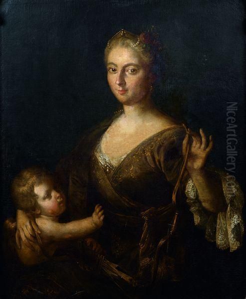 Portrait De Jeune Femme En Venus Avec Cupidon - view 1