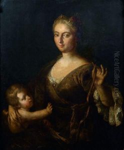 Portrait De Jeune Femme En Venus Avec Cupidon