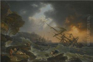 A Storm At Sea With A Shipwreck Off The Coast And Drowning Figures In The Foreground