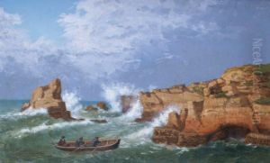 Rameurs Pres De La Cote Rocheuse by F. Fouquier