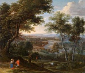 Weitebaumbestandene Landschaft Mit Bauerlichen Figuren by Jacques Fouquieres