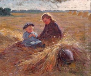 Le Fenaison, Mere Et Enfant Dans Un Champ by Albert-Auguste Fourie
