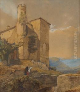 Promeneurs Sur Fond De Batisse by Theodore Fourmois