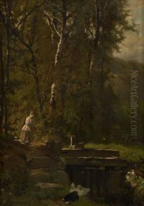 Jeune Fille Au Bord Del'ecluse by Theodore Fourmois