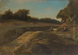 Bergere Se Reposant Dans Un Paysage by Theodore Fourmois