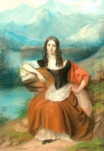 Portrait Of A Lady Seatedfull-length In An Alpine Mountain Landscape