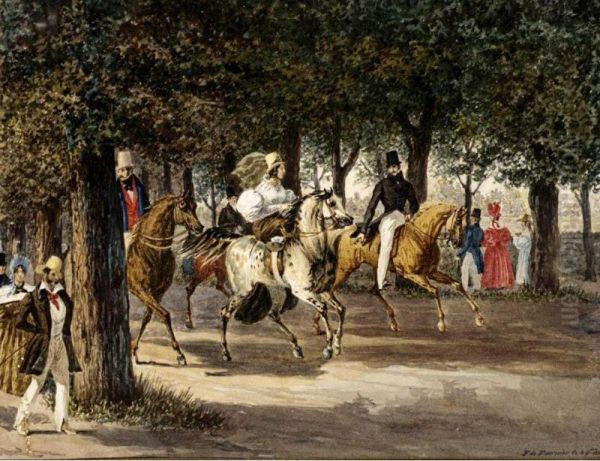 Figures Riding Through A Woodland In Cascine, Florence - view 1