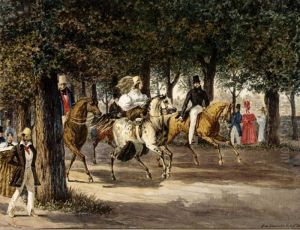 Figures Riding Through A Woodland In Cascine, Florence Figures Riding Through A Woodland In Cascine, Florence