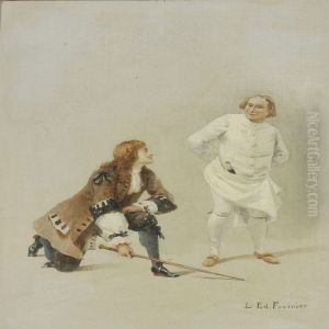 Scene With Two Men In Rococo Clothings by Louis Edouard Fournier