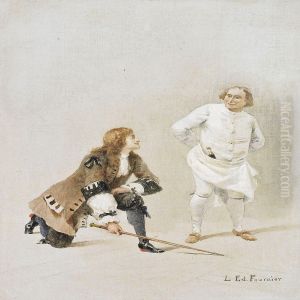 Scene With Twomen In Rococo Clothings by Louis Edouard Fournier