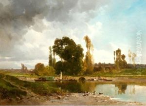 Au Bord De Riviere by Louis Edouard Fournier