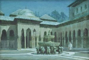 The Court Of The Lions, The Alhambra, Granada by Albert Moulton Foweraker