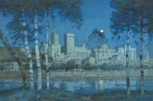 The Papal Palace, Avignon, By Moonlight by Albert Moulton Foweraker
