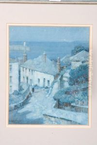 A View Down A Cornish Hill Towards A Street At Dusk by Albert Moulton Foweraker