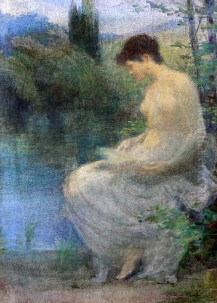 Classical Nymph Seated By A Pool - view 1