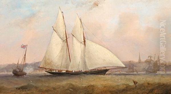 A Two-masted Racing Schooner At The Starting Gun Off Ryde - view 1