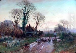 Evening Afterrain, Bringing In The Sheep, Kempton, Bedfordshire by Edward Fox