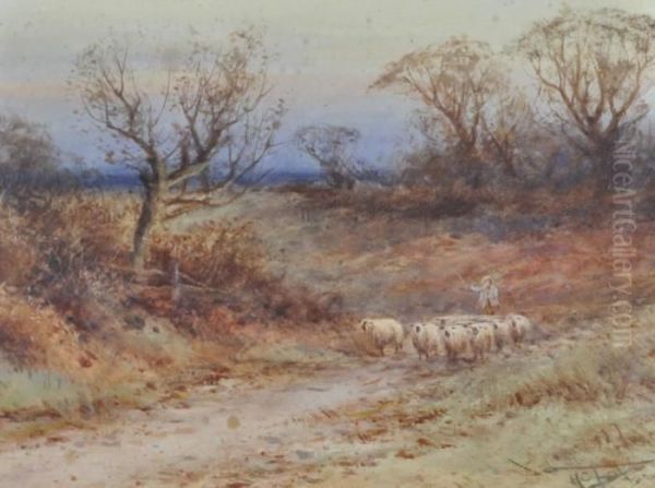 Shepherd And Sheep On A Country Lane - view 1