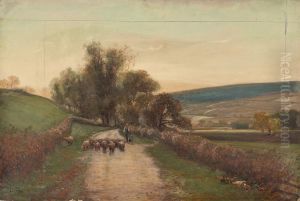 Schafer Fuhrt Seine Herde Von Der Weide by Henry Charles Fox