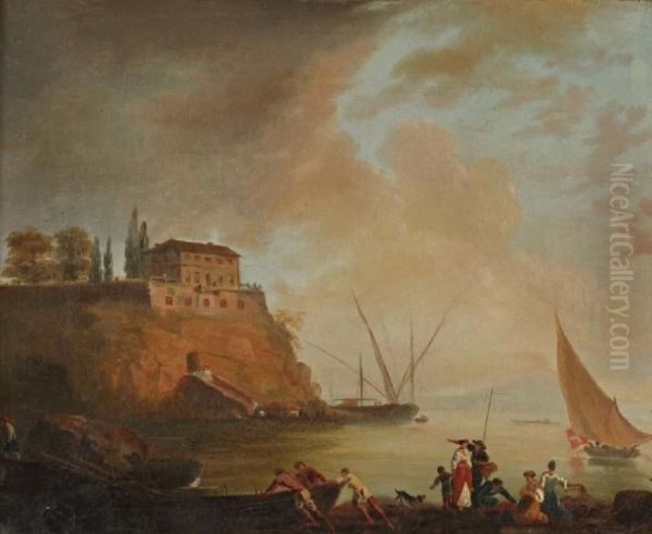 Pecheurs Poussant Leur Barque - view 1