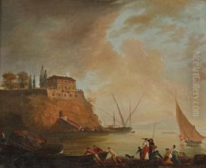 Pecheurs Poussant Leur Barque by Claude Joseph Fraichot