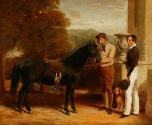 Portrait Of A Groom With A Youngman And His Pony Alongside A House