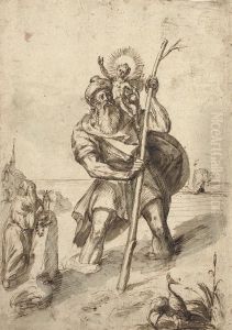 Saint Christopher And The Christ Child by Caspar Freisinger