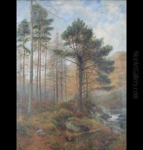 Wooded Landscape With Stream And Mountains In The Distance by Charles France