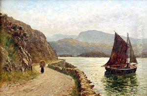 Figure On A Coastal Road With Distant Mountains by Charles France
