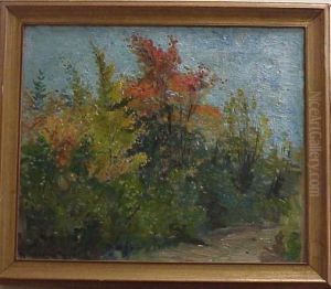 Impressionistic Early Autumn Trees Along Path by Eurilda Loomis France
