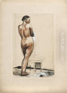 Femme Nue Debout A Sa Toilette by France Leplat