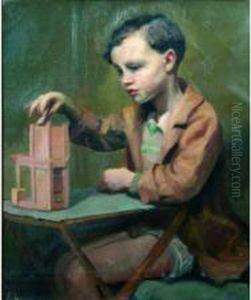 Jeune Garcon Au Jeu De Cubes. by France Leplat