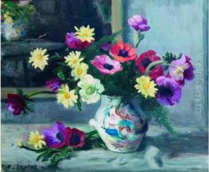 Bouquet De Fleurs Au Vase Chinois. by France Leplat