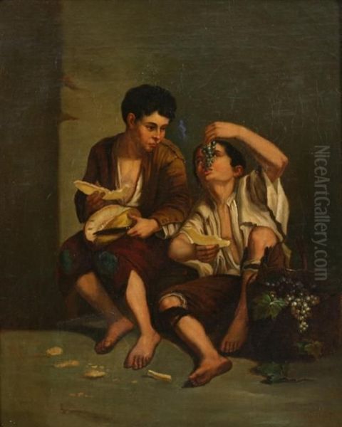 Boys Eating Grapes And Melon - view 1