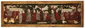 An Archery Tournament, With Maidens Drawn In Chariots, With Griffins And Storks: A Cassone Panel